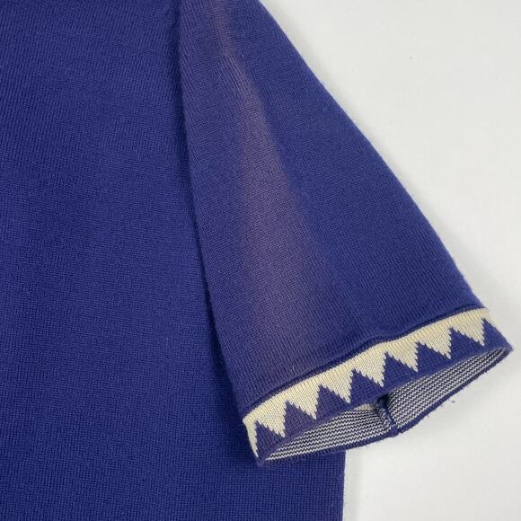 Vintage Women’s Cardigan & Short Sleeve Top Set Small Blue Cream Geometric Trim - Picture 5 of 8